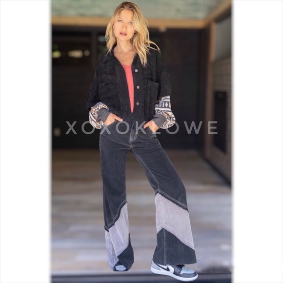 POL Black & Gray Retro High Waist Flare Leg Essential Cords - Picture 9 of 16